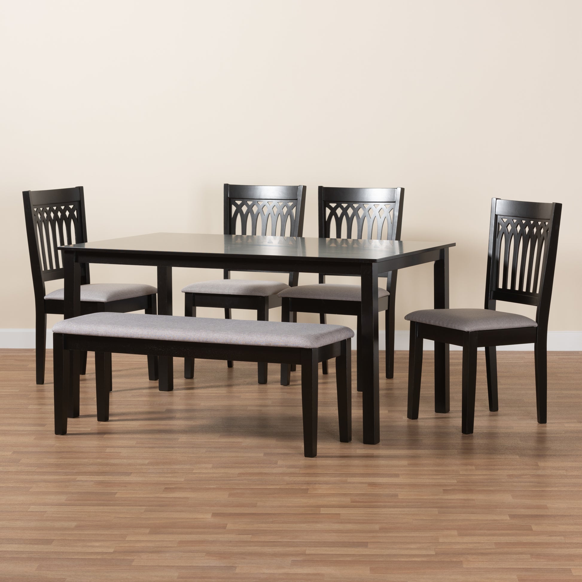 Baxton Studio Genesis Modern Grey Fabric and Dark Brown Finished Wood 6-Piece Dining Set | Dining Sets | Modishstore - 3