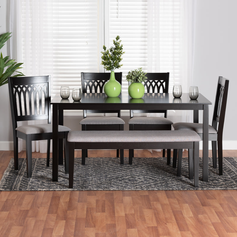 Baxton Studio Genesis Modern Grey Fabric and Dark Brown Finished Wood 6-Piece Dining Set | Dining Sets | Modishstore