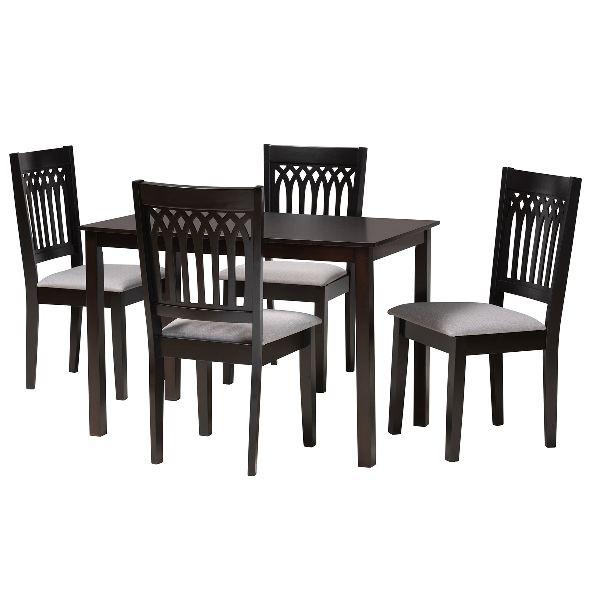 Baxton Studio Genesis Modern Grey Fabric and Dark Brown Finished Wood 5-Piece Dining Set | Dining Sets | Modishstore - 4