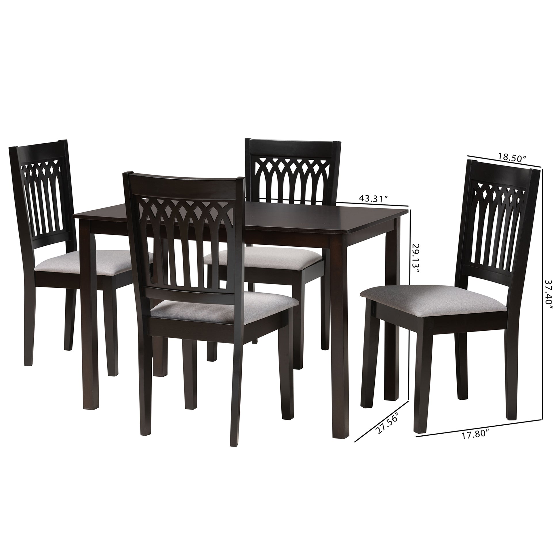 Baxton Studio Genesis Modern Grey Fabric and Dark Brown Finished Wood 5-Piece Dining Set | Dining Sets | Modishstore - 3