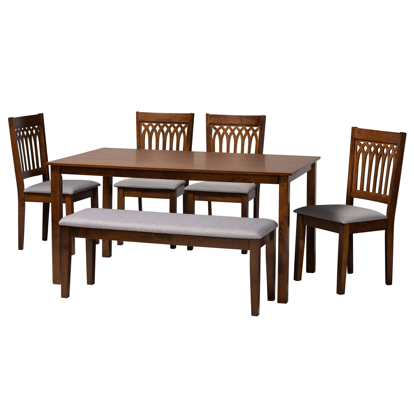 Baxton Studio Genesis Modern Grey Fabric and Walnut Brown Finished Wood 6-Piece Dining Set | Dining Sets | Modishstore - 5