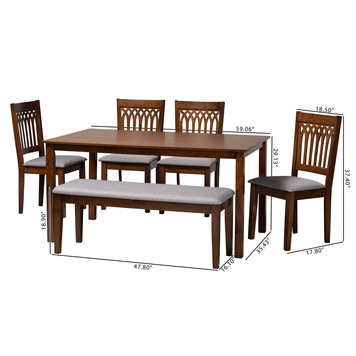 Baxton Studio Genesis Modern Grey Fabric and Walnut Brown Finished Wood 6-Piece Dining Set | Dining Sets | Modishstore - 4