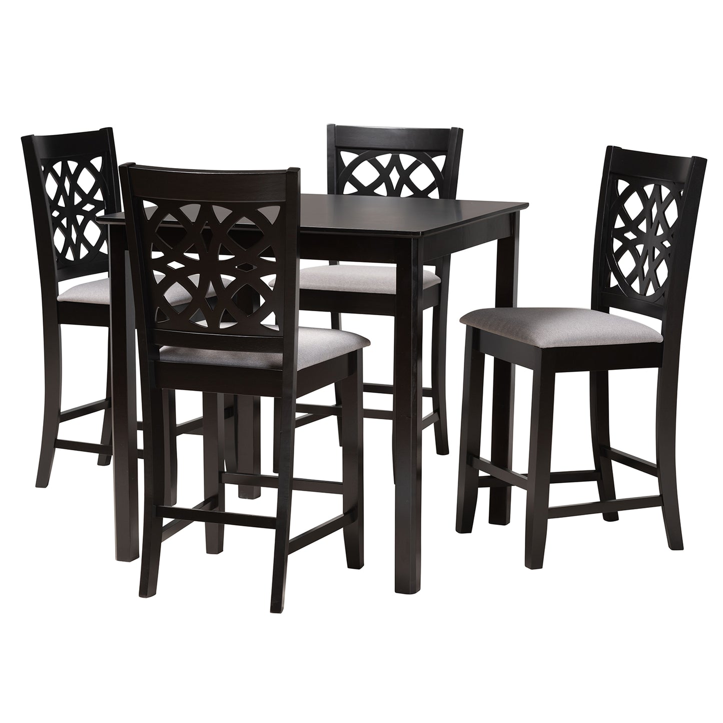 Baxton Studio Abigail Modern Grey Fabric and Dark Brown Finished Wood 5-Piece Pub Set | Bar Stools & Table | Modishstore - 4