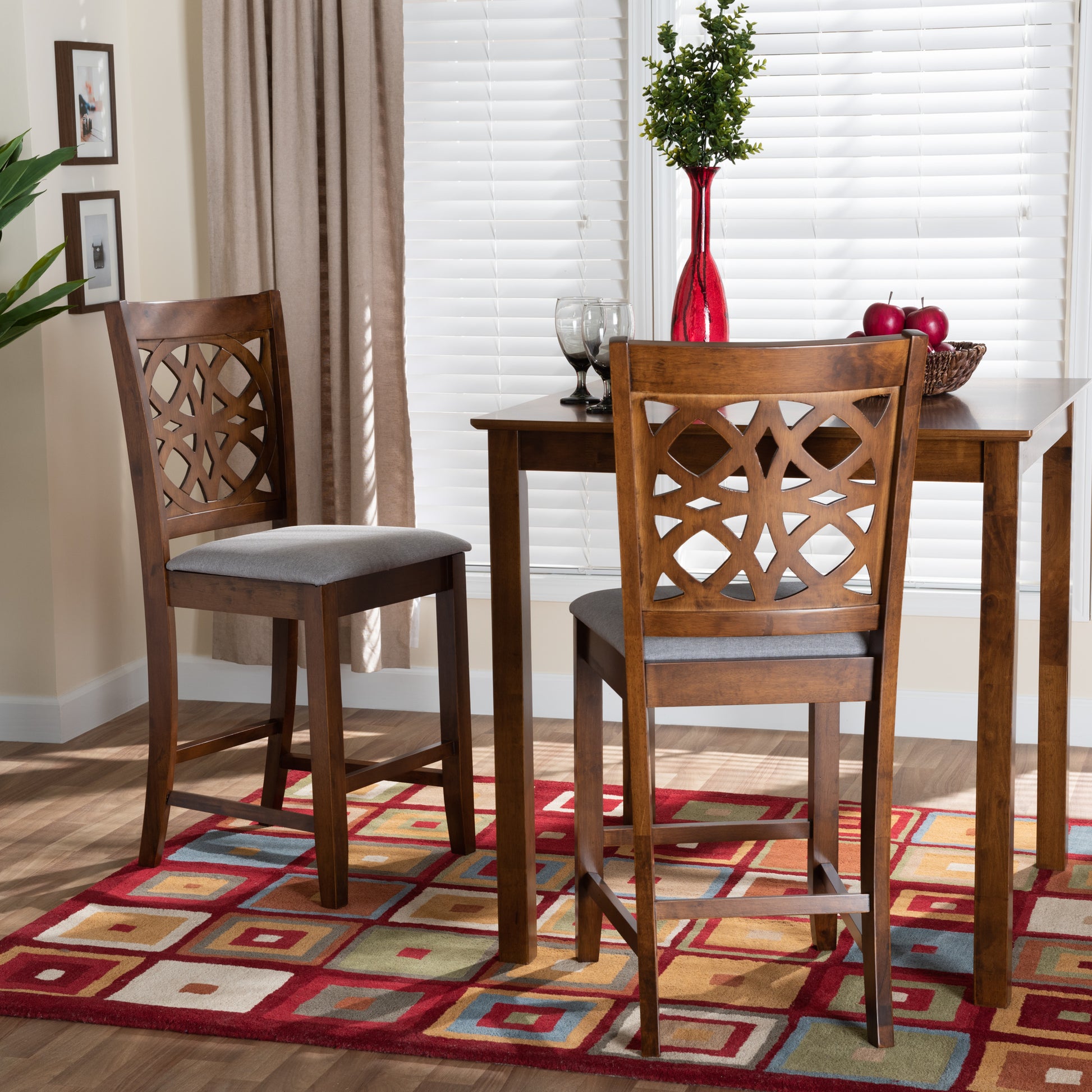 Baxton Studio Abigail Modern Beige Fabric and Dark Brown Finished Wood 2-Piece Counter Stool Set | Counter Stools | Modishstore - 10