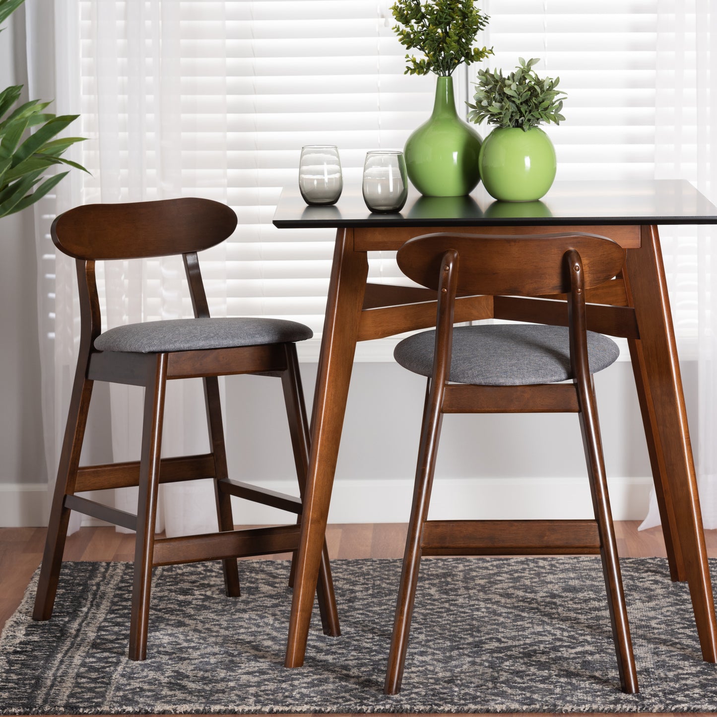 Baxton Studio Ulyana Mid-Century Modern Grey Fabric and Natural Brown Finished Wood 2-Piece Counter Stool Set | Counter Stools | Modishstore - 10