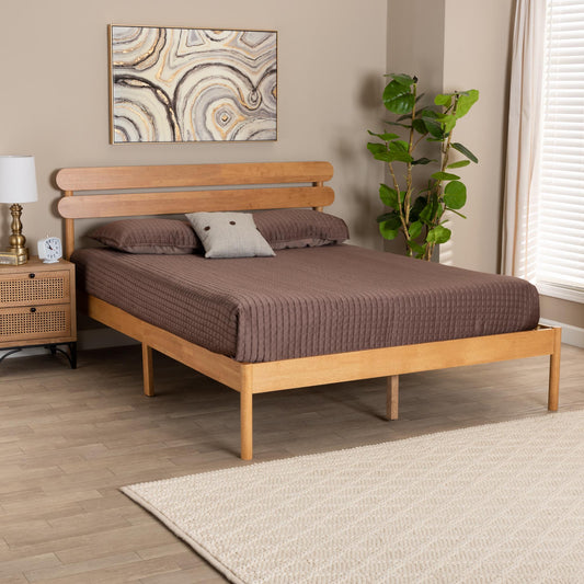 Baxton Studio Quincia Japandi Sandy Brown Finished Wood Queen Size Platform Bed | Beds | Modishstore