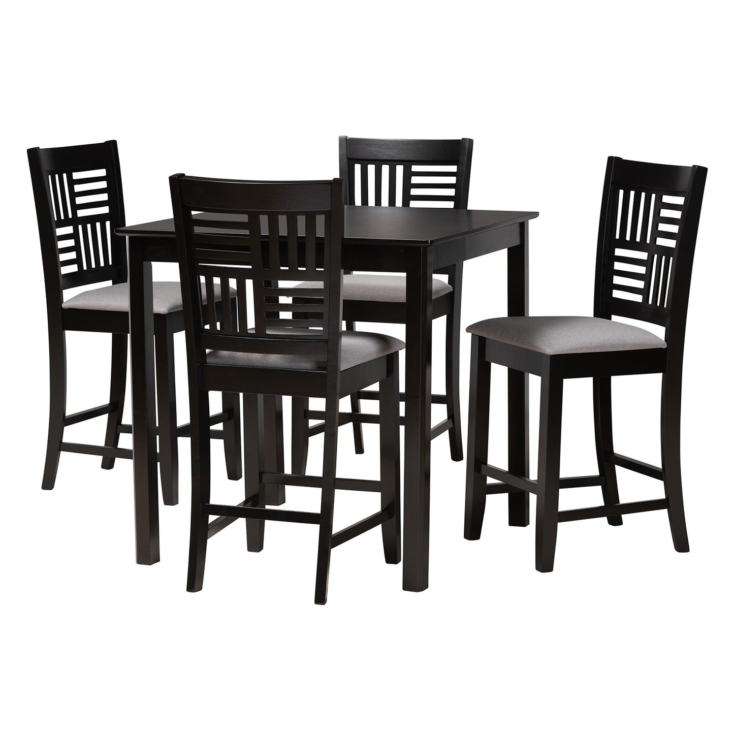 Baxton Studio Deanna Modern Beige Fabric and Dark Brown Finished Wood 5-Piece Pub Set | Bar Stools & Table | Modishstore - 14