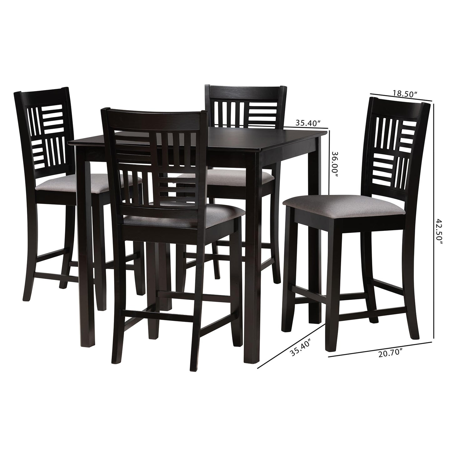 Baxton Studio Deanna Modern Beige Fabric and Dark Brown Finished Wood 5-Piece Pub Set | Bar Stools & Table | Modishstore - 13