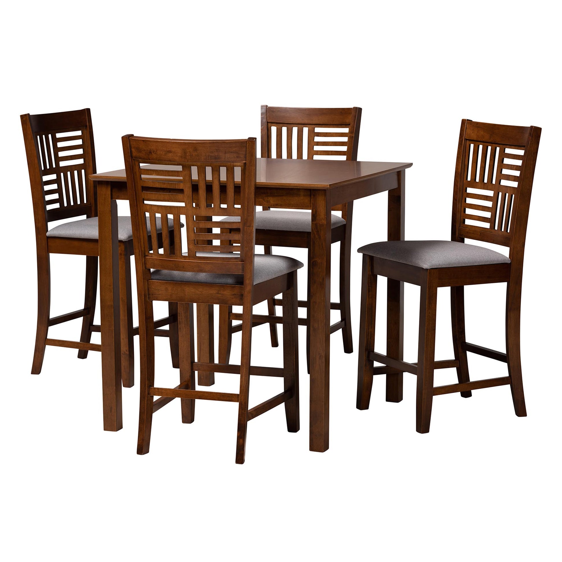 Baxton Studio Deanna Modern Beige Fabric and Dark Brown Finished Wood 5-Piece Pub Set | Bar Stools & Table | Modishstore - 24