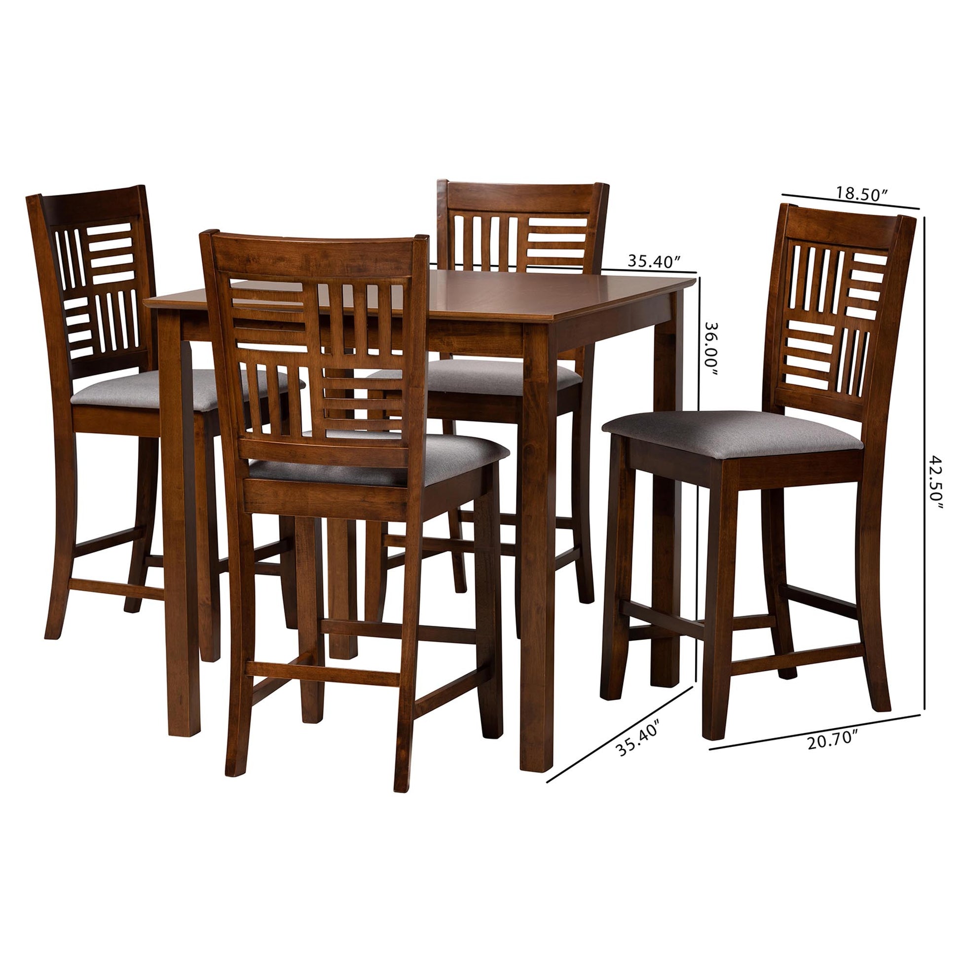 Baxton Studio Deanna Modern Beige Fabric and Dark Brown Finished Wood 5-Piece Pub Set | Bar Stools & Table | Modishstore - 23