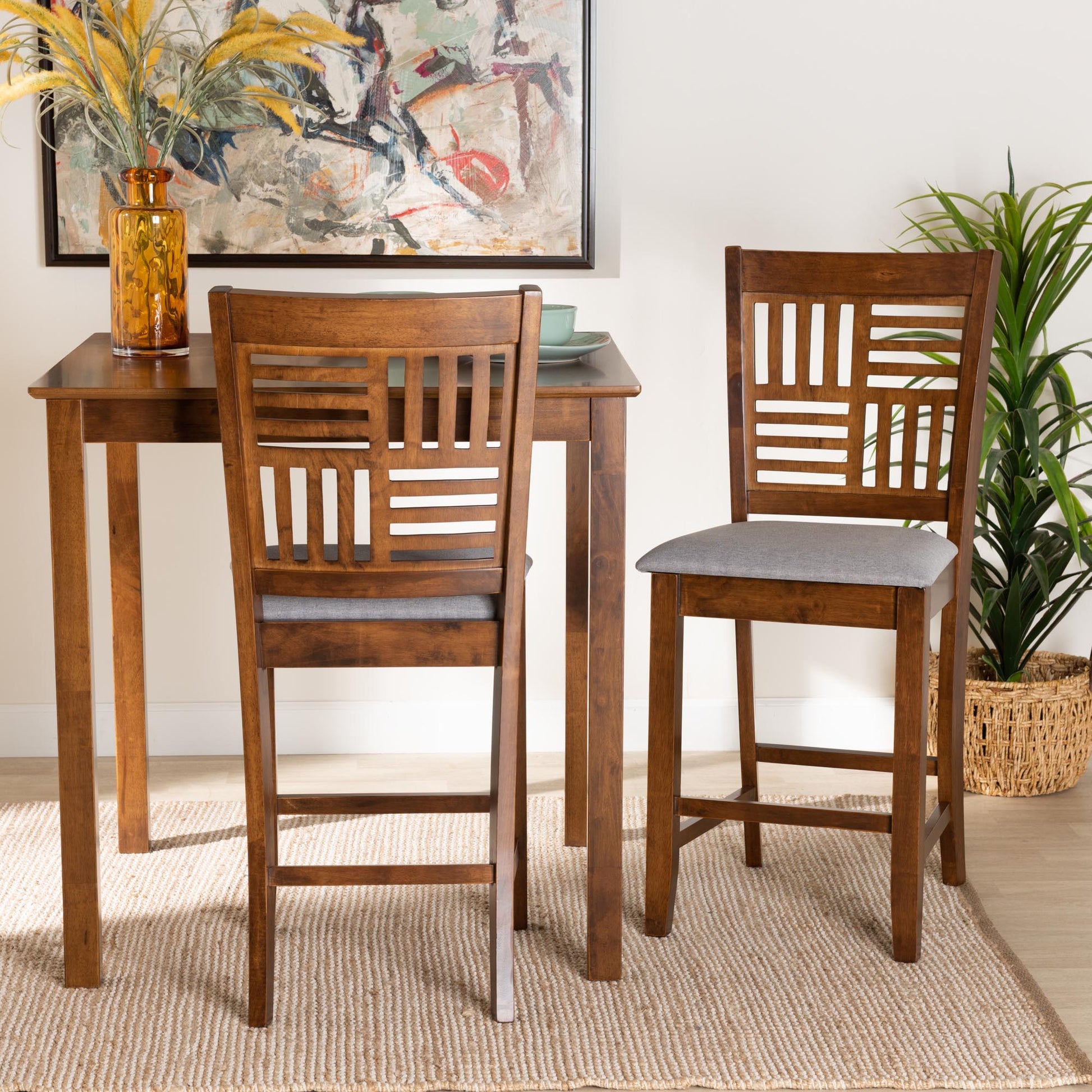 Baxton Studio Deanna Modern Beige Fabric and Dark Brown Finished Wood 2-Piece Counter Stool Set | Counter Stools | Modishstore - 19