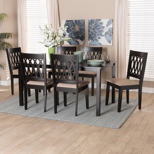 Baxton Studio Florencia Modern Beige Fabric and Espresso Brown Finished Wood 7-Piece Dining Set | Dining Sets | Modishstore