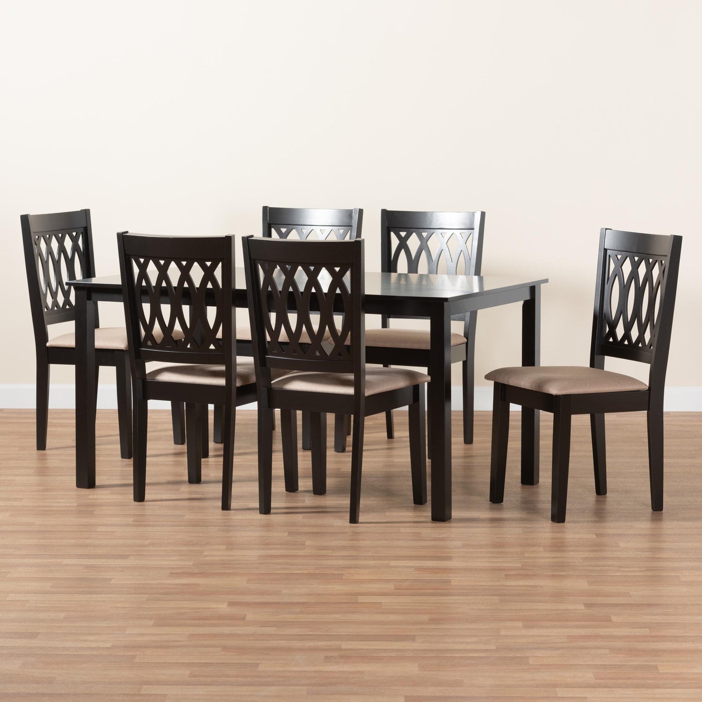 Baxton Studio Florencia Modern Beige Fabric and Espresso Brown Finished Wood 7-Piece Dining Set | Dining Sets | Modishstore - 2