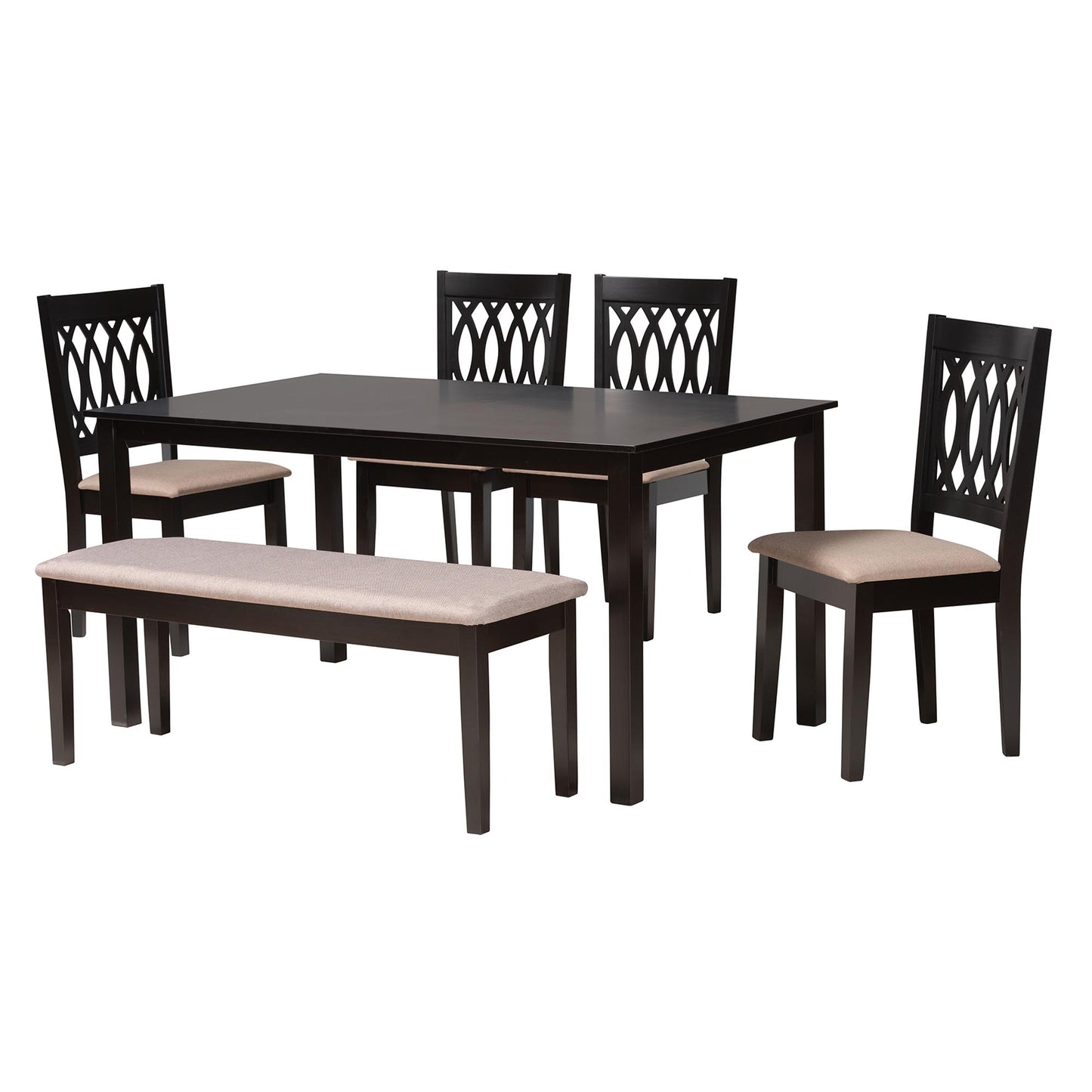 Baxton Studio Florencia Modern Beige Fabric and Espresso Brown Finished Wood 6-Piece Dining Set | Dining Sets | Modishstore - 5