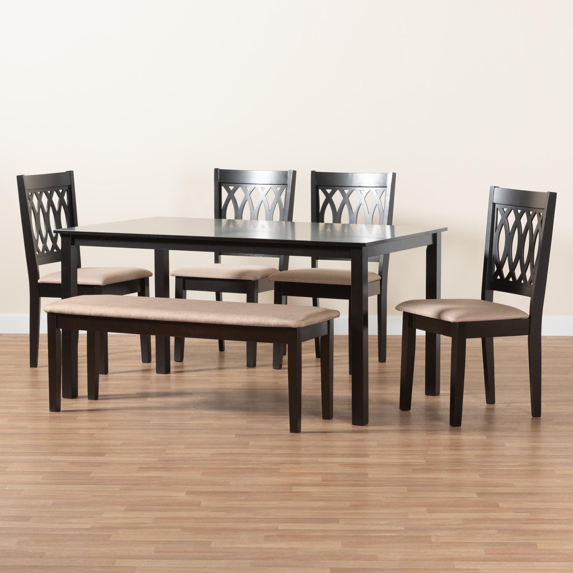 Baxton Studio Florencia Modern Beige Fabric and Espresso Brown Finished Wood 6-Piece Dining Set | Dining Sets | Modishstore - 3