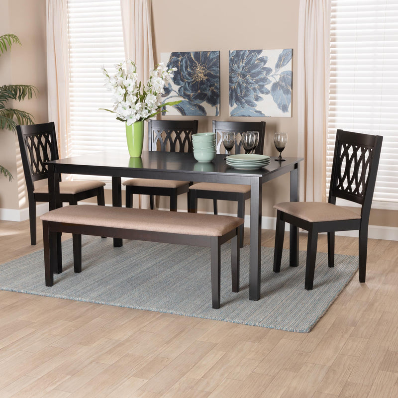 Baxton Studio Florencia Modern Beige Fabric and Espresso Brown Finished Wood 6-Piece Dining Set | Dining Sets | Modishstore