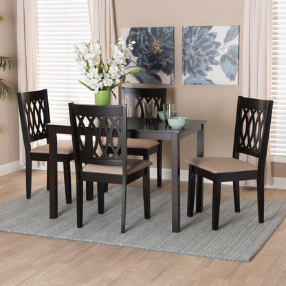 Baxton Studio Florencia Modern Beige Fabric and Espresso Brown Finished Wood 5-Piece Dining Set | Dining Sets | Modishstore