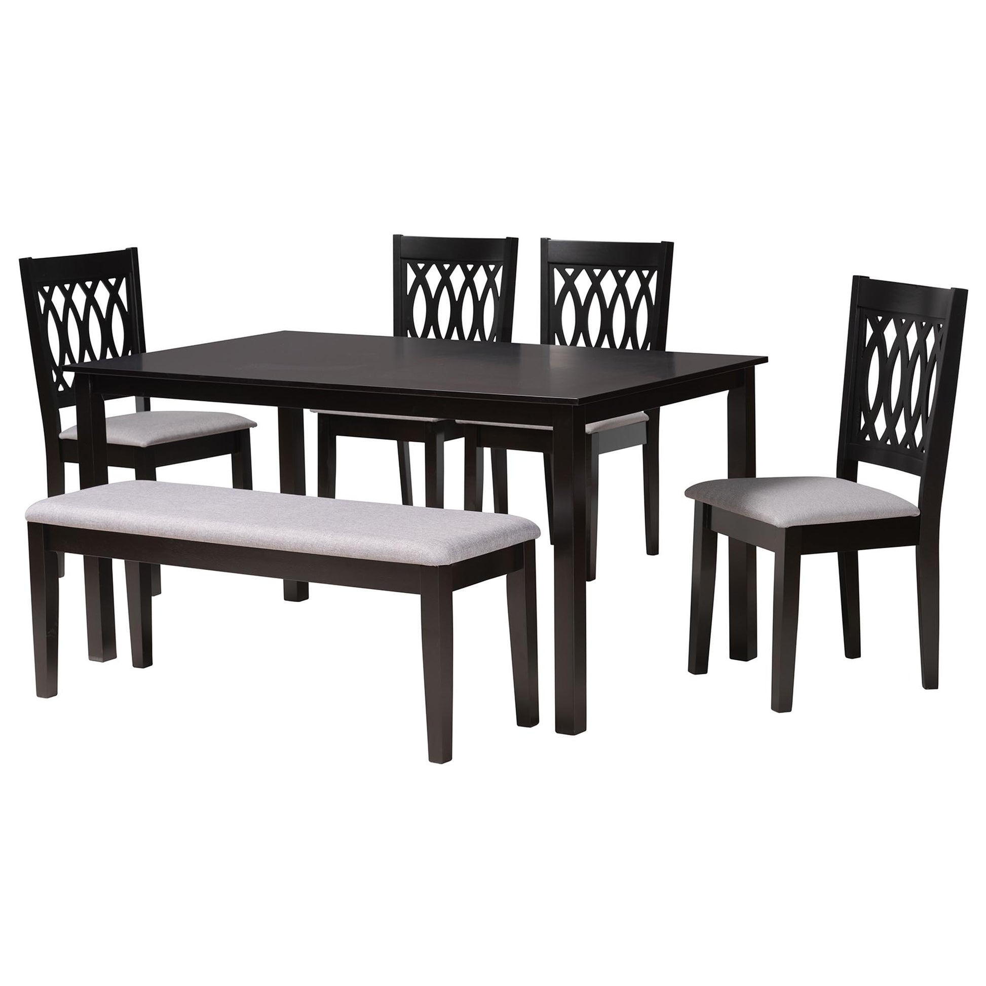 Baxton Studio Florencia Modern Beige Fabric and Espresso Brown Finished Wood 6-Piece Dining Set | Dining Sets | Modishstore - 16