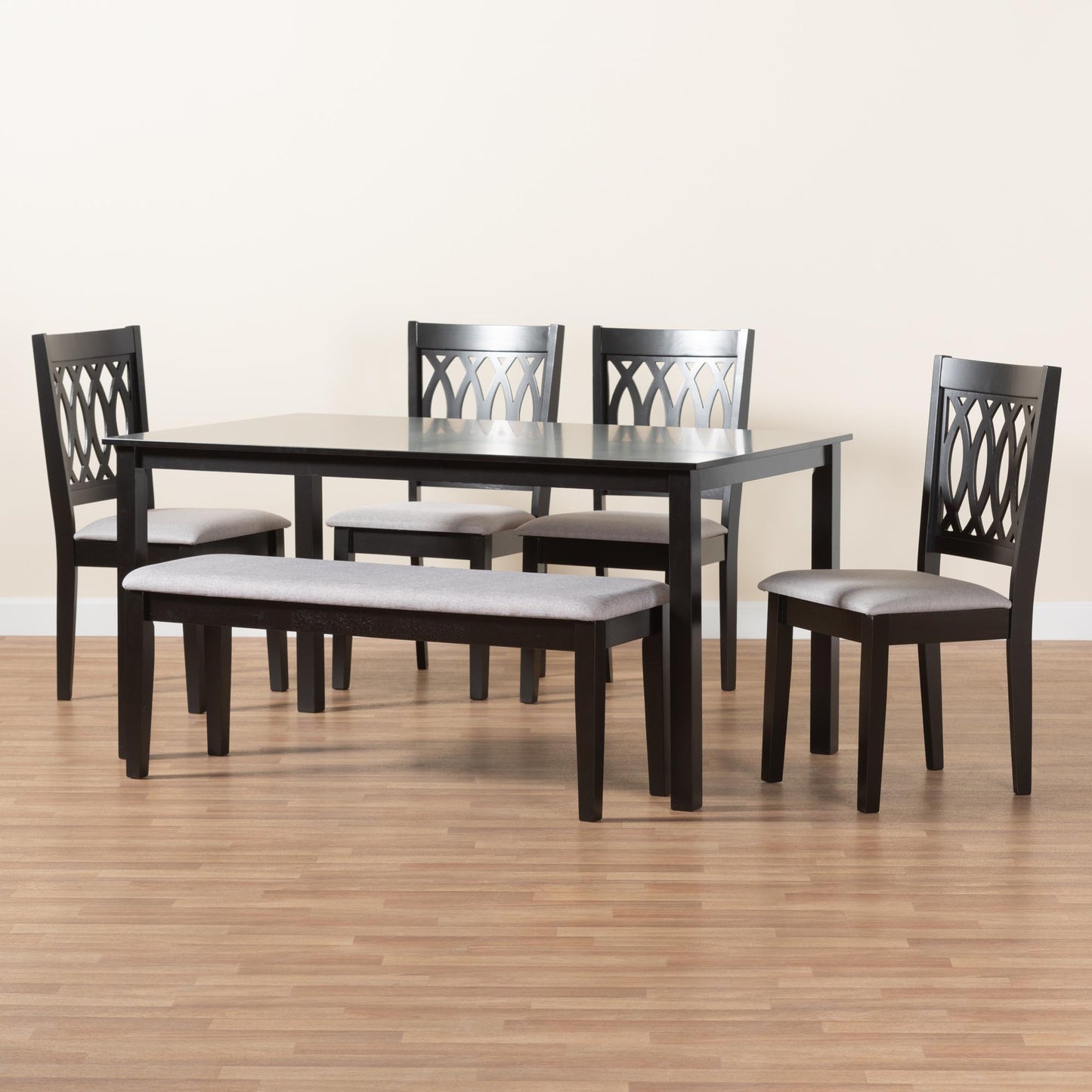 Baxton Studio Florencia Modern Beige Fabric and Espresso Brown Finished Wood 6-Piece Dining Set | Dining Sets | Modishstore - 14