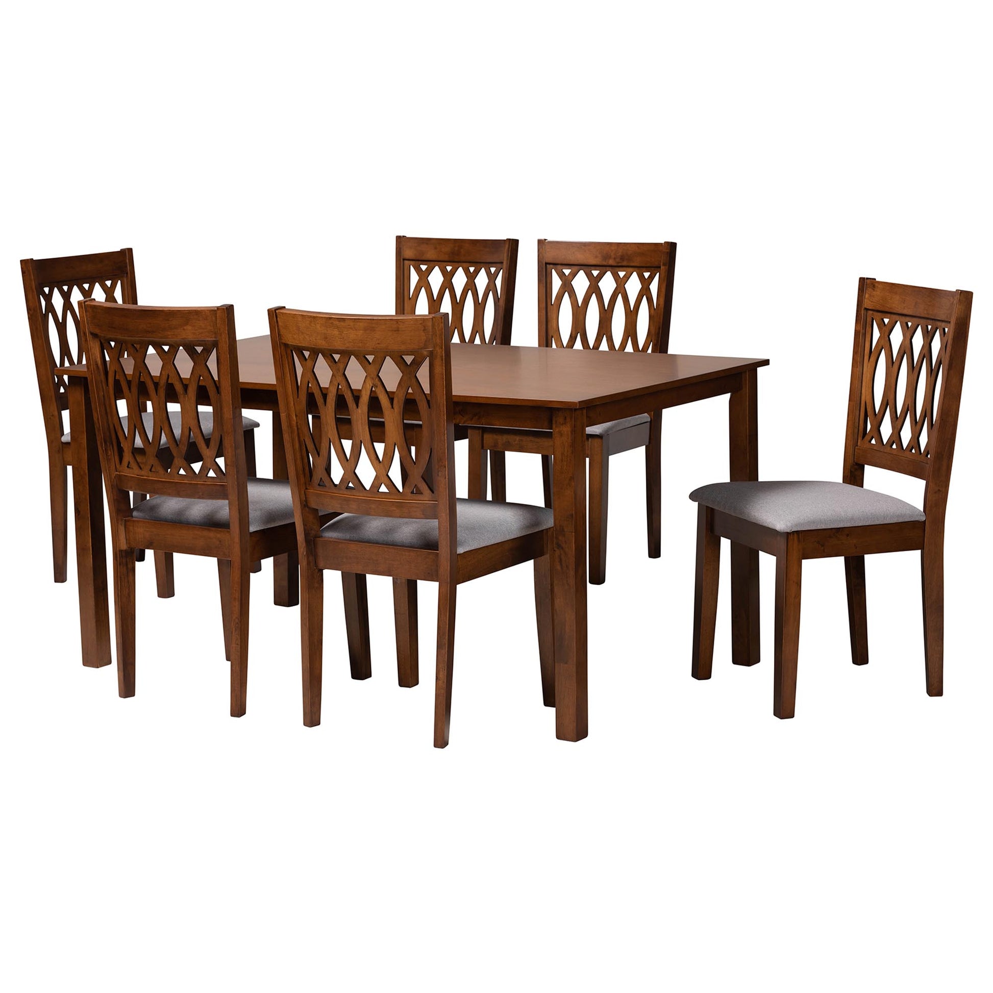 Baxton Studio Florencia Modern Beige Fabric and Espresso Brown Finished Wood 7-Piece Dining Set | Dining Sets | Modishstore - 24