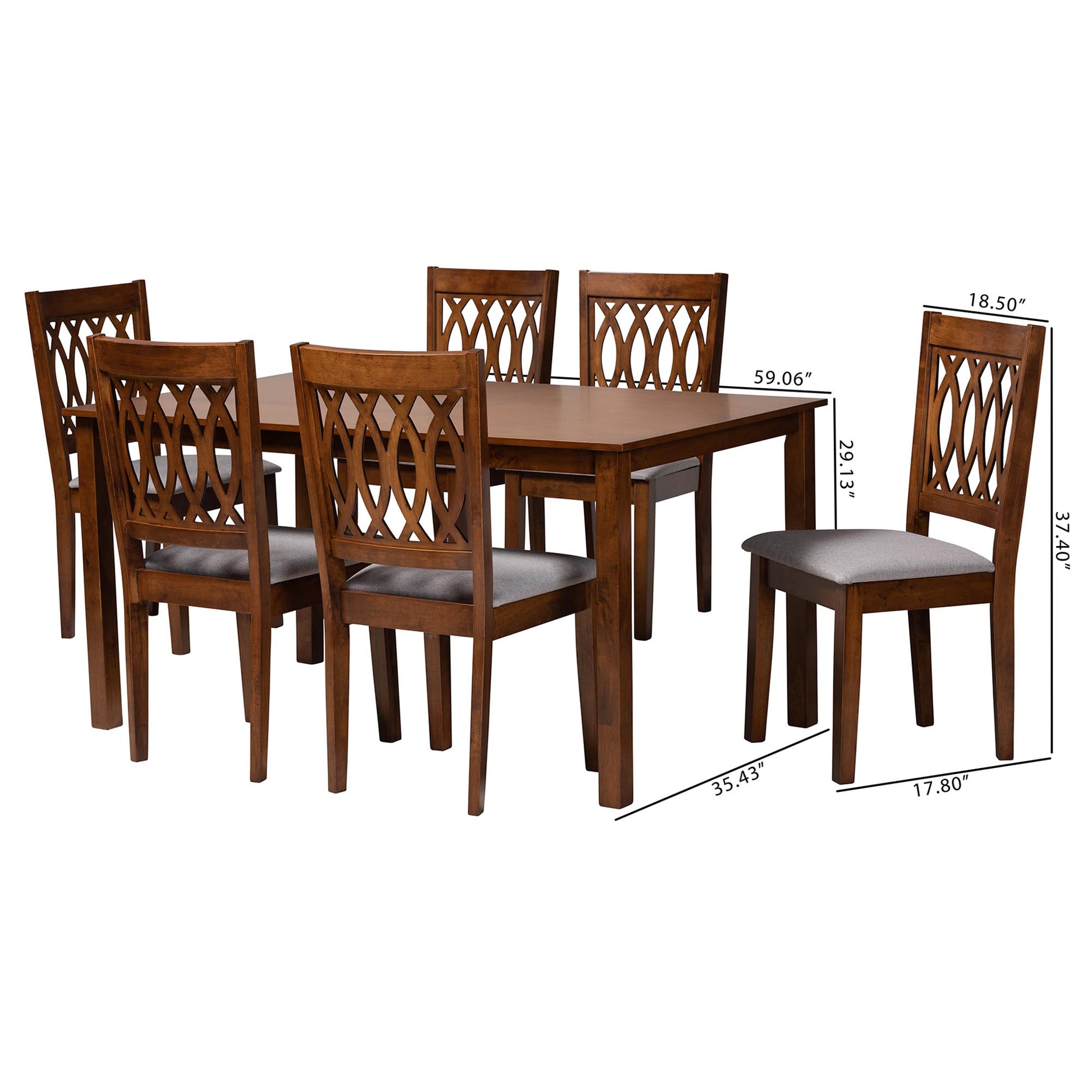 Baxton Studio Florencia Modern Beige Fabric and Espresso Brown Finished Wood 7-Piece Dining Set | Dining Sets | Modishstore - 23