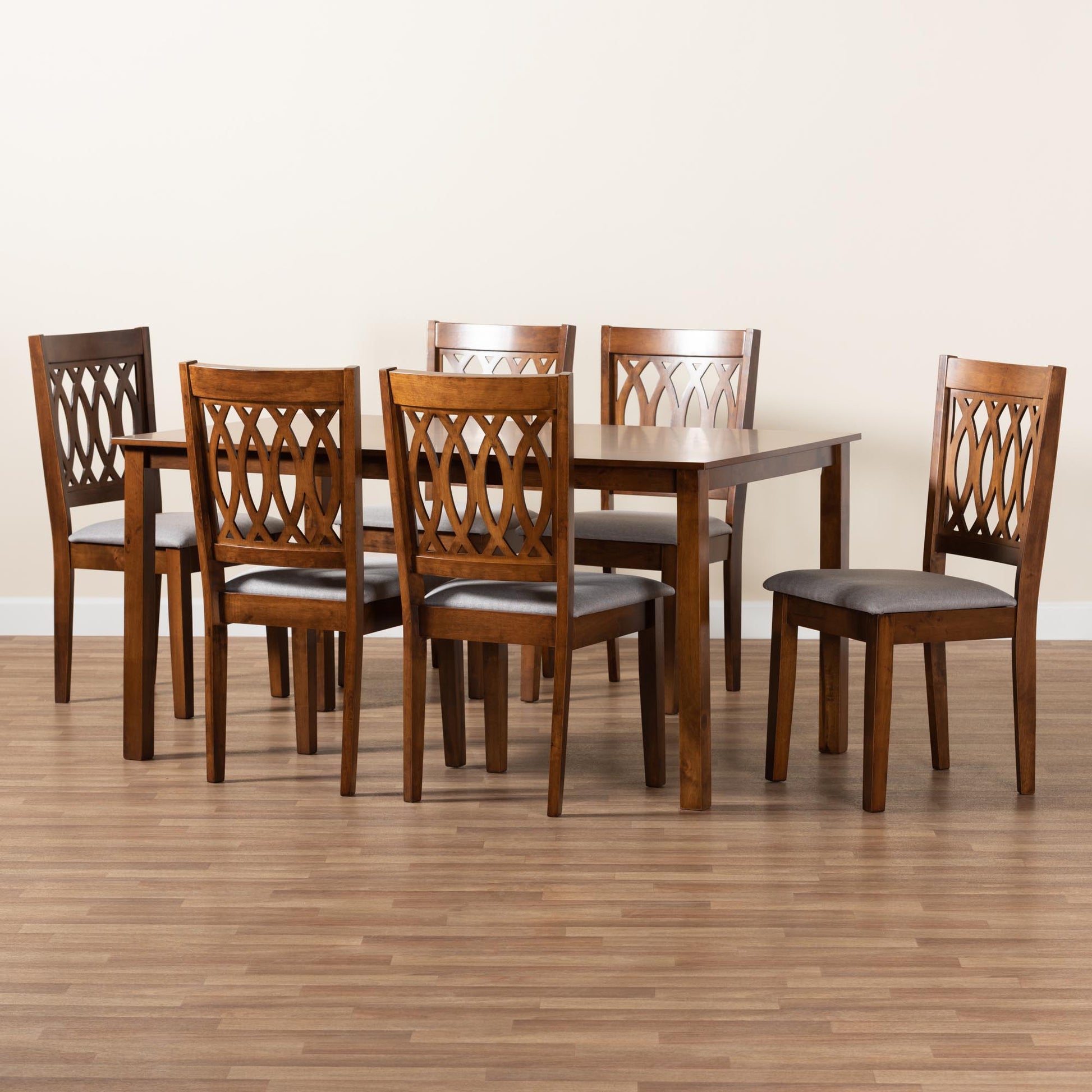 Baxton Studio Florencia Modern Beige Fabric and Espresso Brown Finished Wood 7-Piece Dining Set | Dining Sets | Modishstore - 22