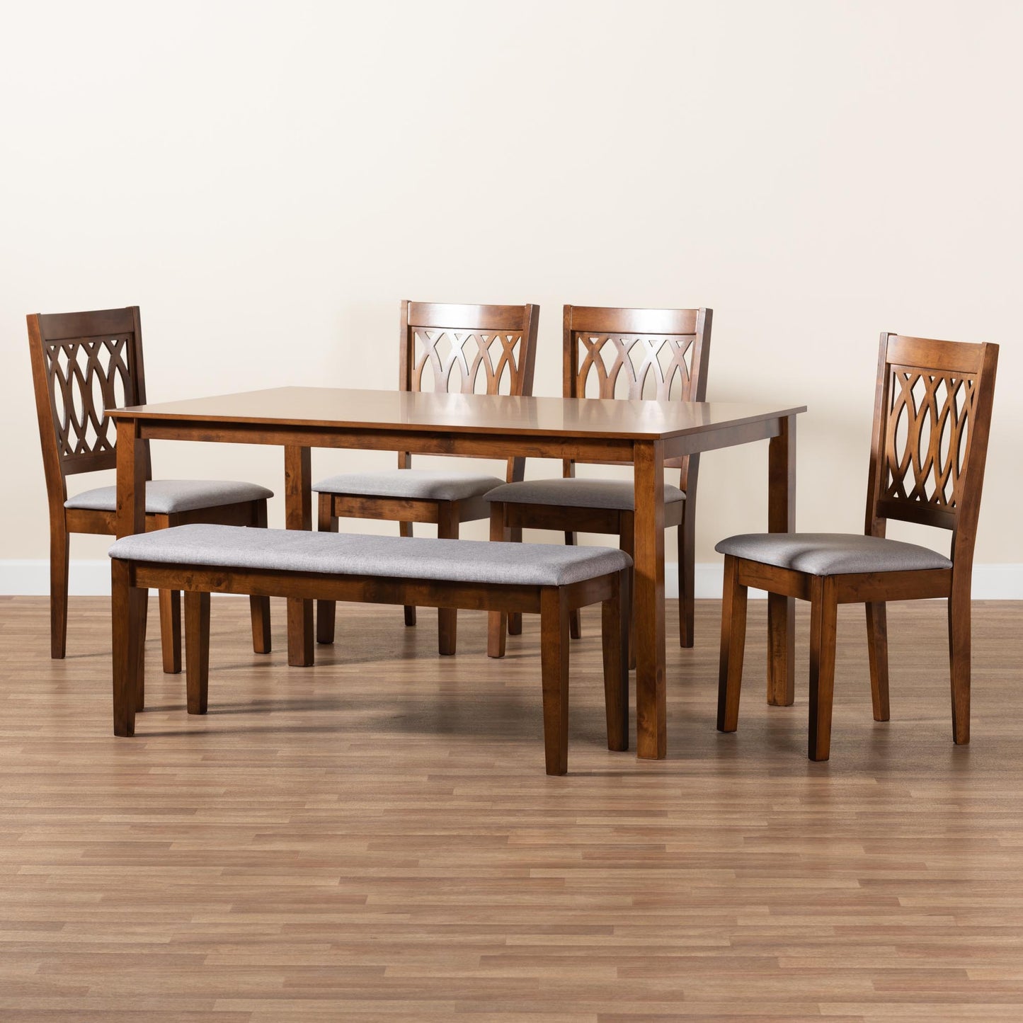 Baxton Studio Florencia Modern Beige Fabric and Espresso Brown Finished Wood 6-Piece Dining Set | Dining Sets | Modishstore - 25