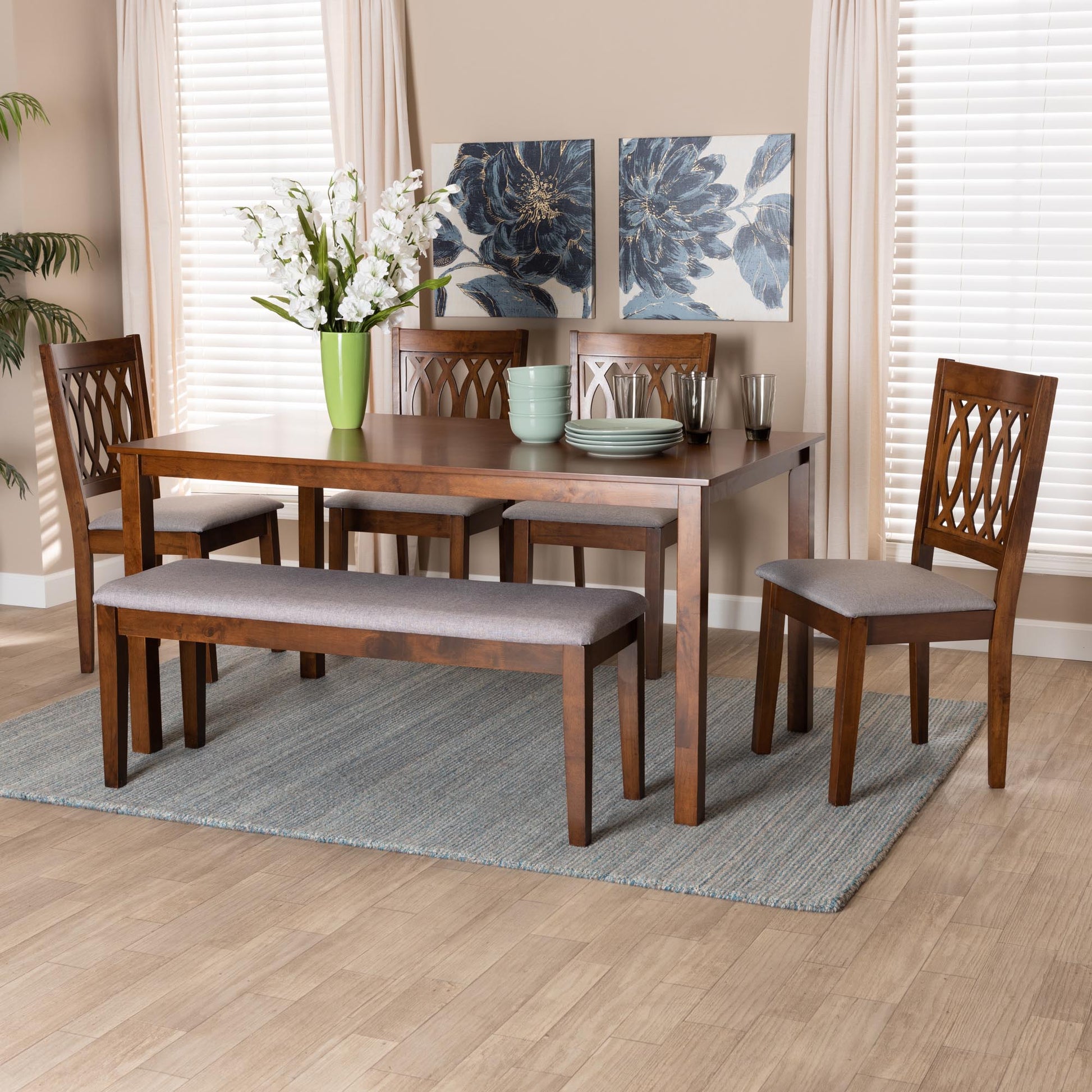 Baxton Studio Florencia Modern Beige Fabric and Espresso Brown Finished Wood 6-Piece Dining Set | Dining Sets | Modishstore - 23