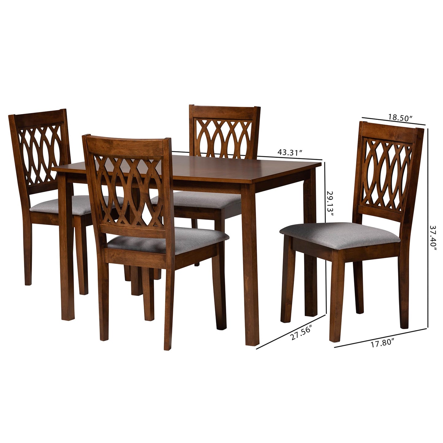 Baxton Studio Florencia Modern Beige Fabric and Espresso Brown Finished Wood 5-Piece Dining Set | Dining Sets | Modishstore - 23