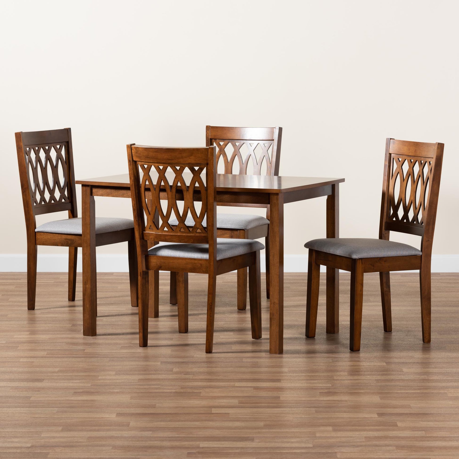 Baxton Studio Florencia Modern Beige Fabric and Espresso Brown Finished Wood 5-Piece Dining Set | Dining Sets | Modishstore - 22