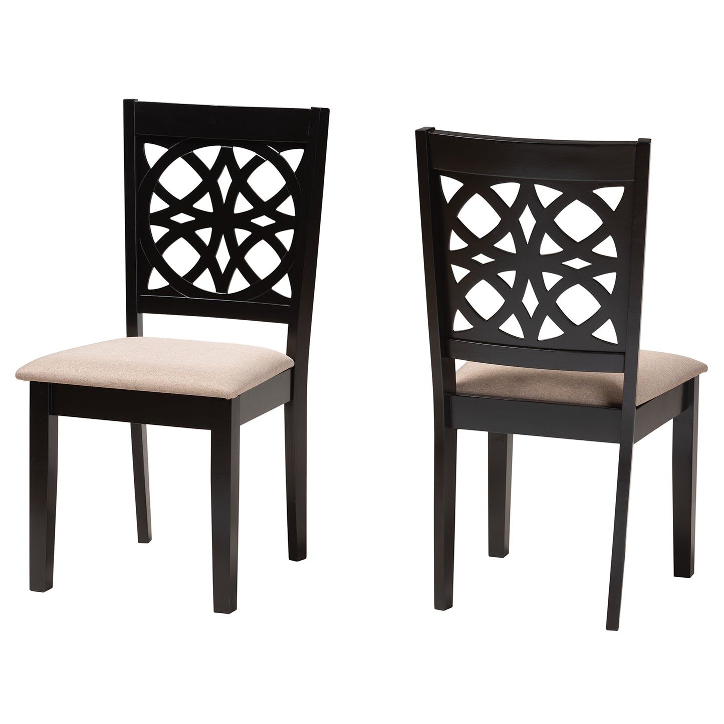 Baxton Studio Abigail Modern Beige Fabric and Dark Brown Finished Wood 2-Piece Dining Chair Set | Dining Chairs | Modishstore - 4