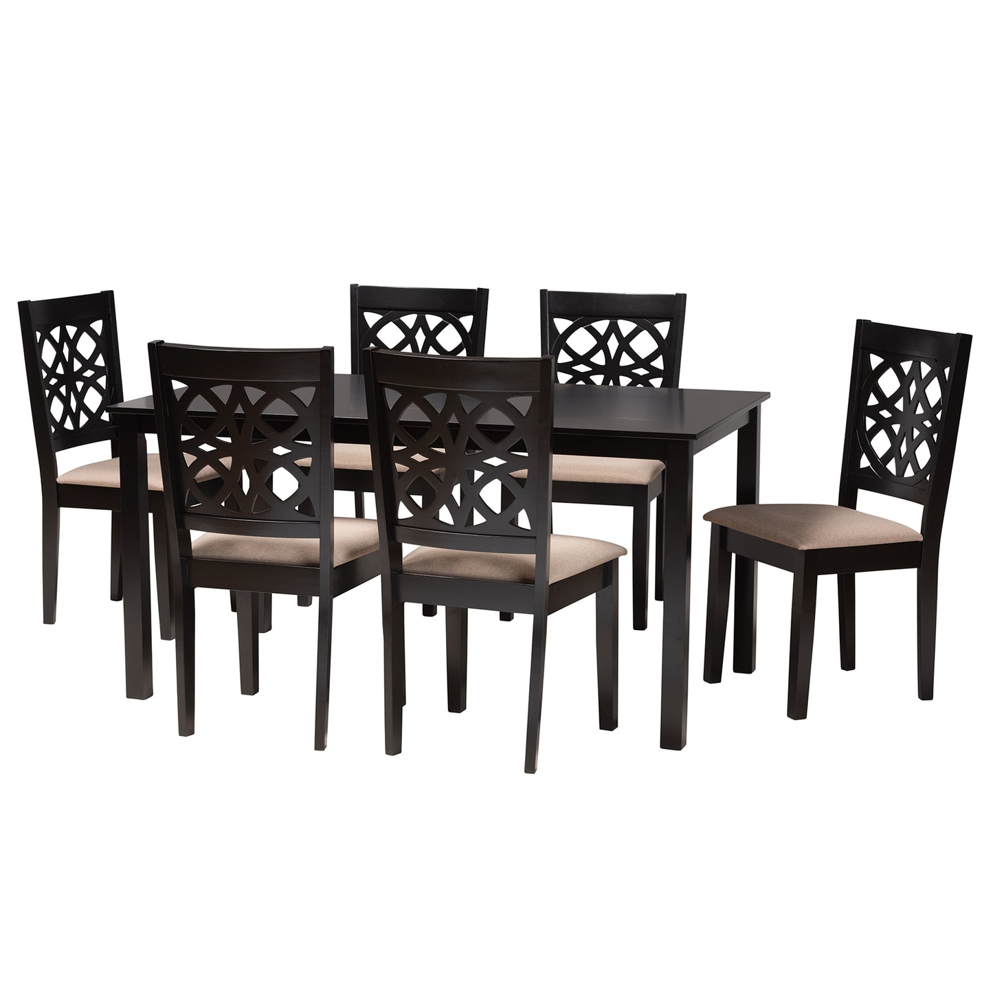 Baxton Studio Abigail Modern Beige Fabric and Dark Brown Finished Wood 7-Piece Dining Set | Dining Sets | Modishstore - 4