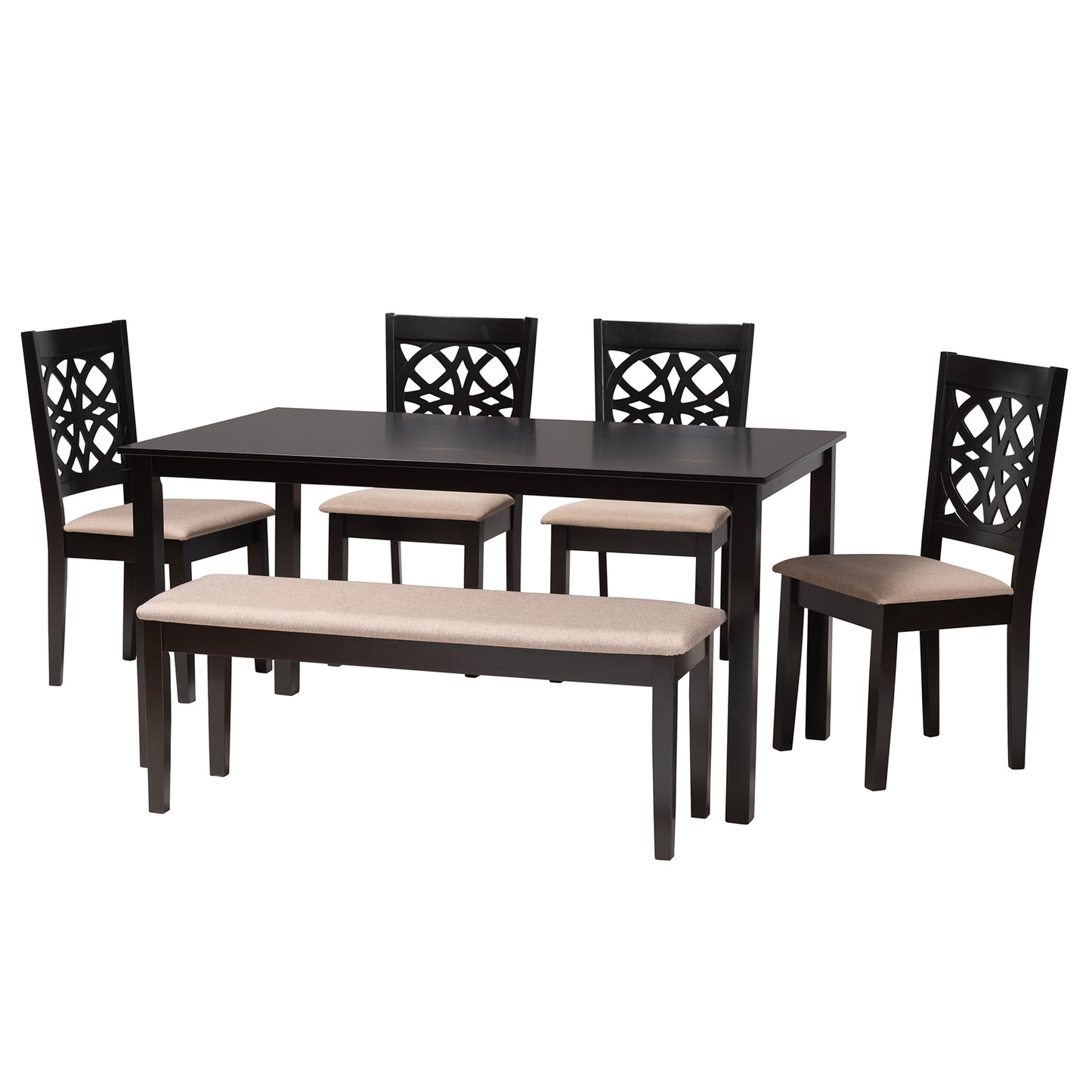 Baxton Studio Abigail Modern Beige Fabric and Dark Brown Finished Wood 6-Piece Dining Set | Dining Sets | Modishstore - 5