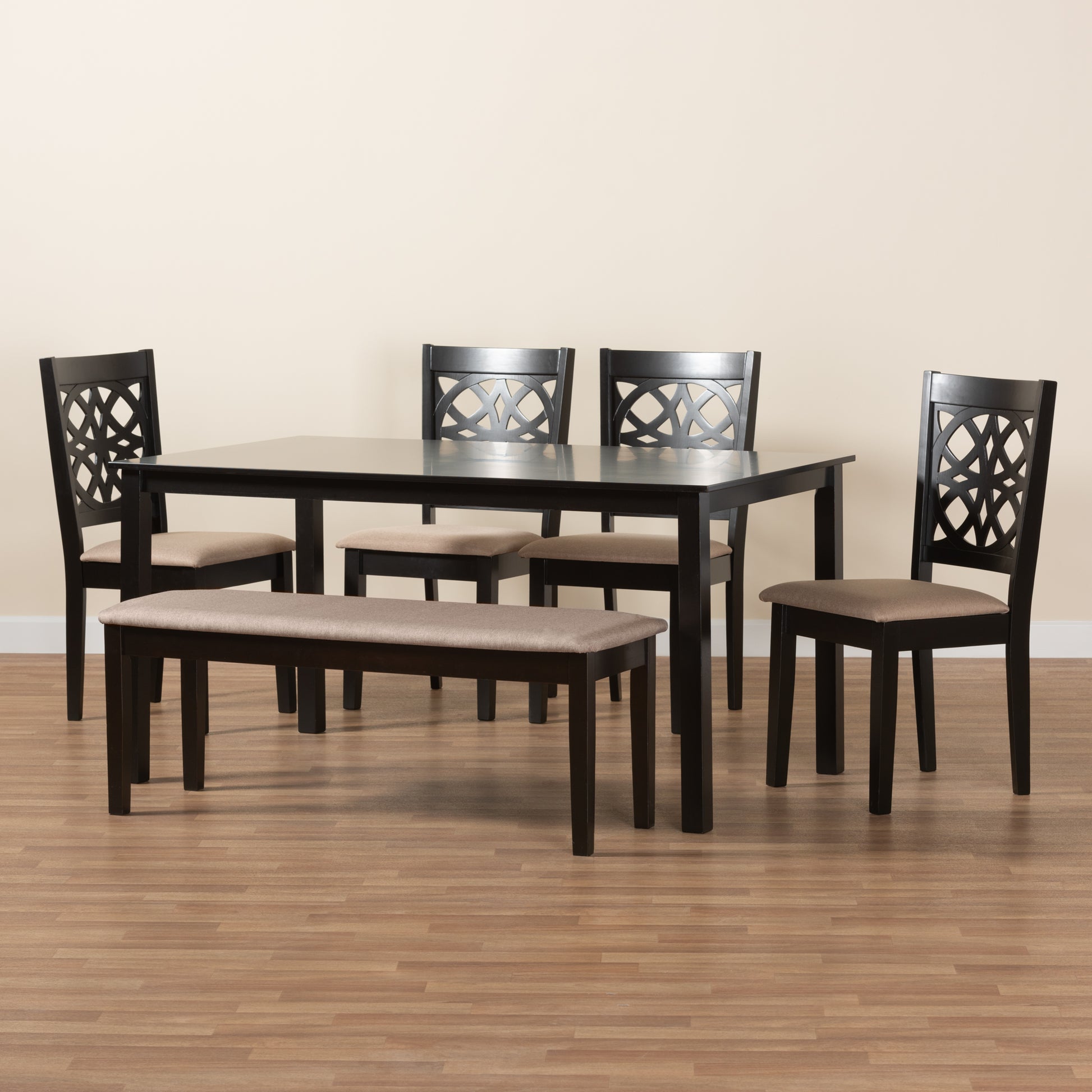 Baxton Studio Abigail Modern Beige Fabric and Dark Brown Finished Wood 6-Piece Dining Set | Dining Sets | Modishstore - 3