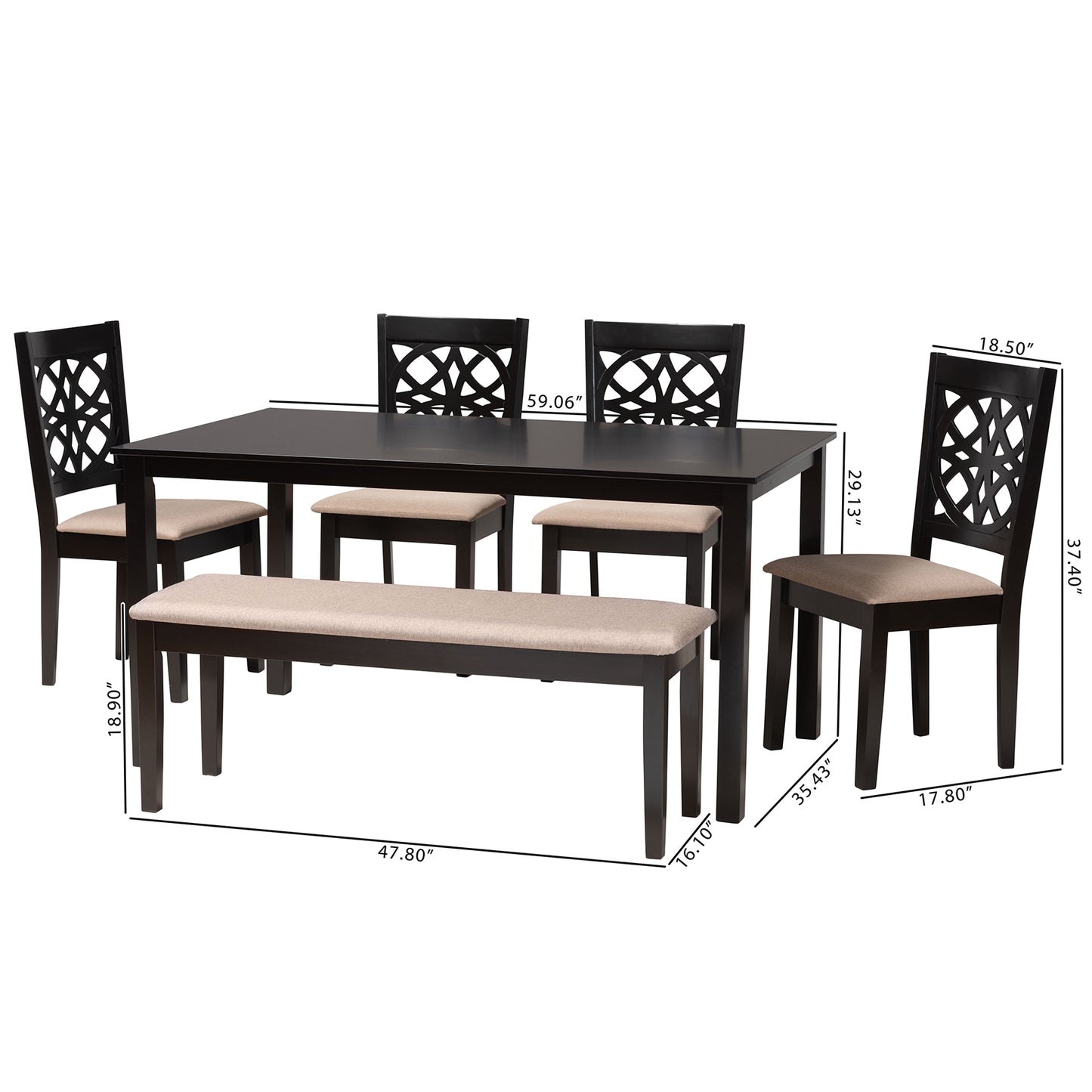 Baxton Studio Abigail Modern Beige Fabric and Dark Brown Finished Wood 6-Piece Dining Set | Dining Sets | Modishstore - 4