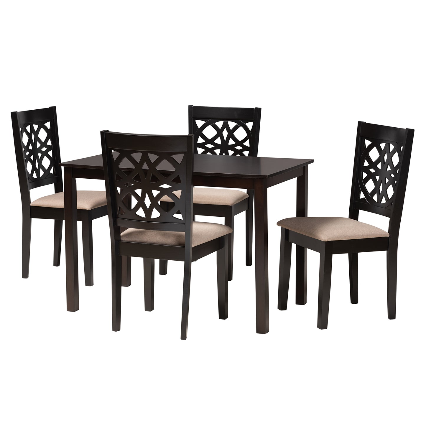 Baxton Studio Abigail Modern Beige Fabric and Dark Brown Finished Wood 5-Piece Dining Set | Dining Sets | Modishstore - 4