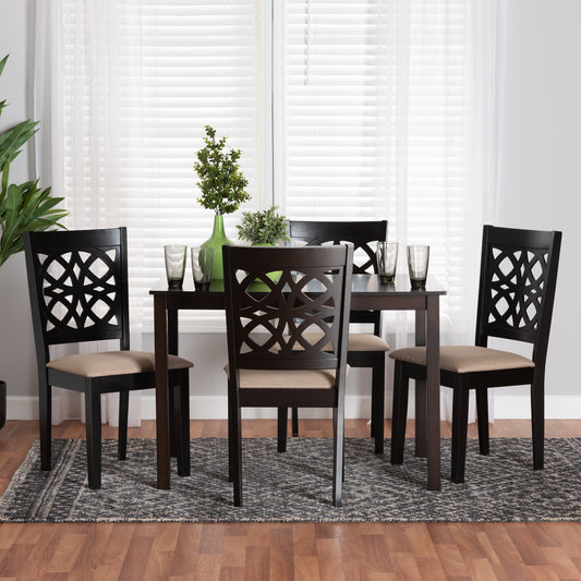 Baxton Studio Abigail Modern Beige Fabric and Dark Brown Finished Wood 5-Piece Dining Set | Dining Sets | Modishstore