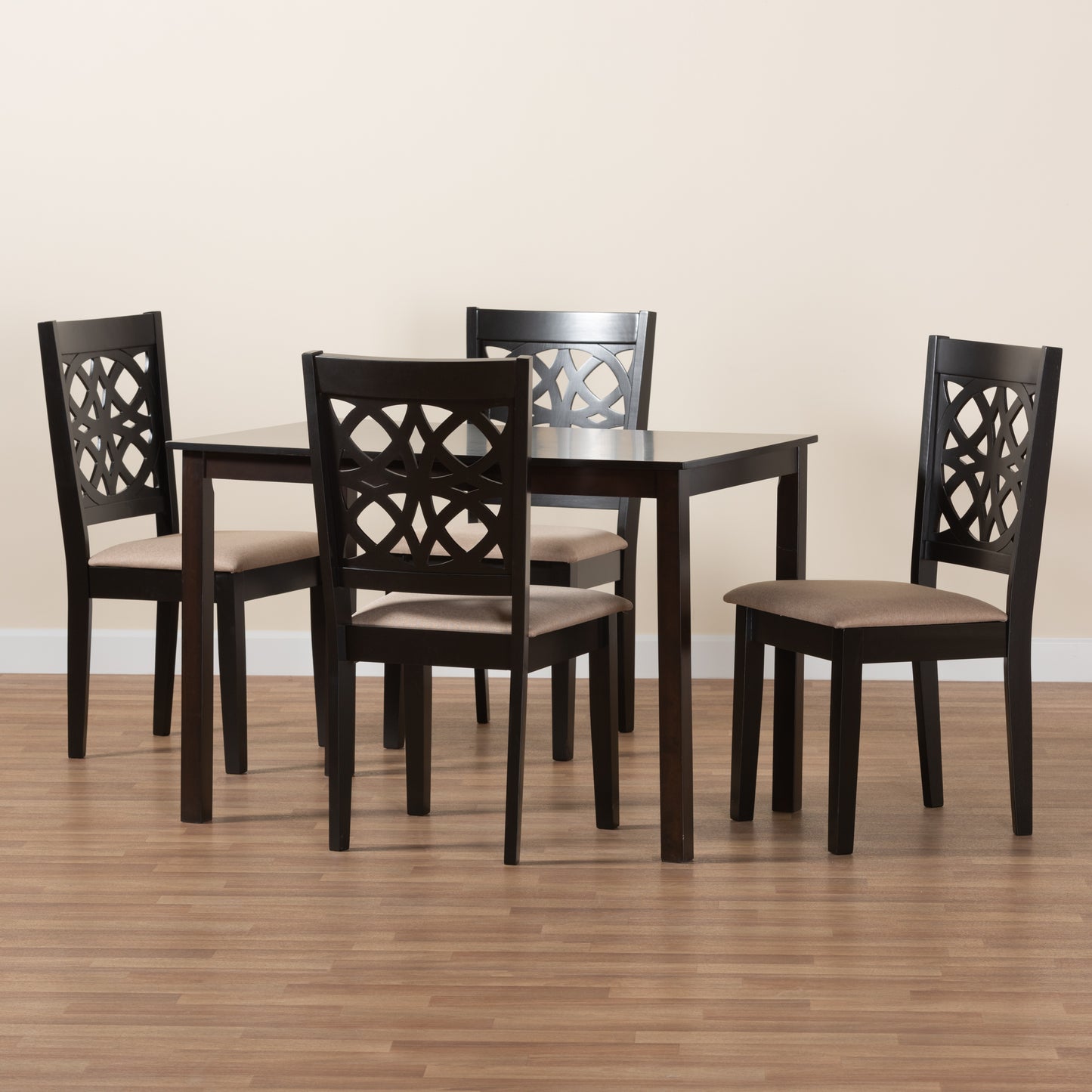 Baxton Studio Abigail Modern Beige Fabric and Dark Brown Finished Wood 5-Piece Dining Set | Dining Sets | Modishstore - 2