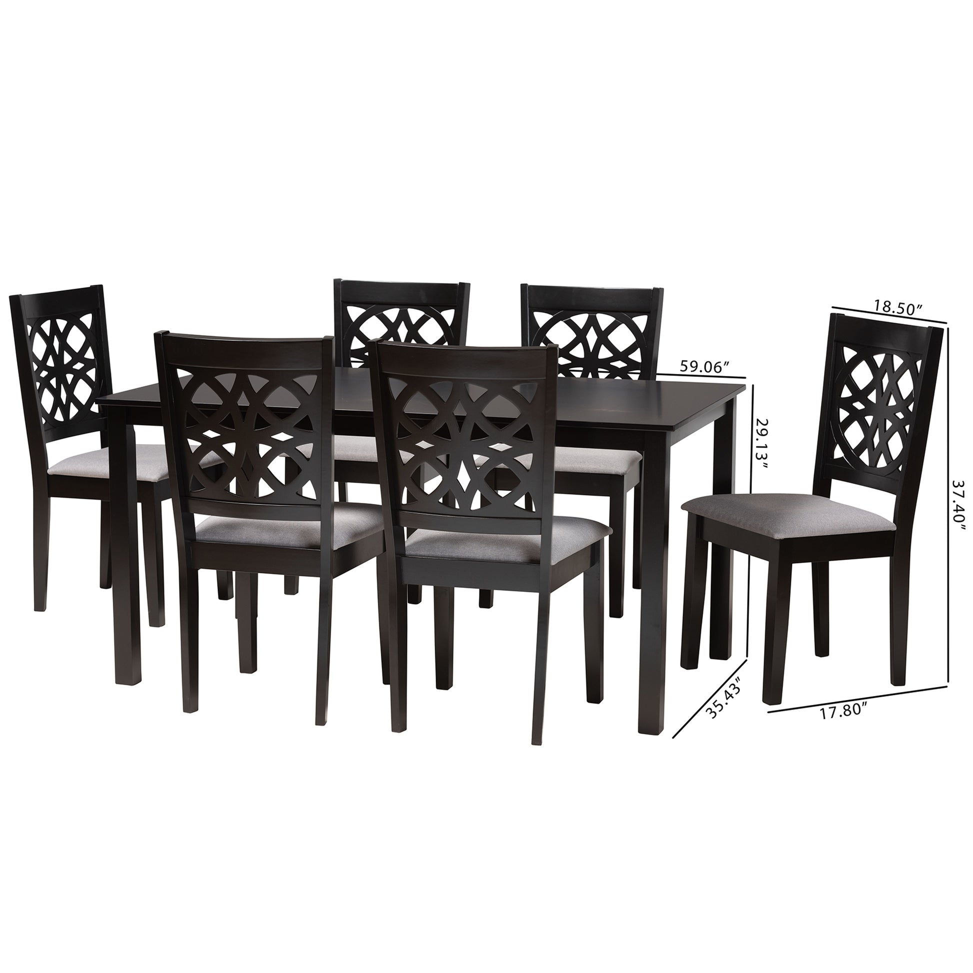 Baxton Studio Abigail Modern Grey Fabric and Dark Brown Finished Wood 7-Piece Dining Set | Dining Sets | Modishstore - 3