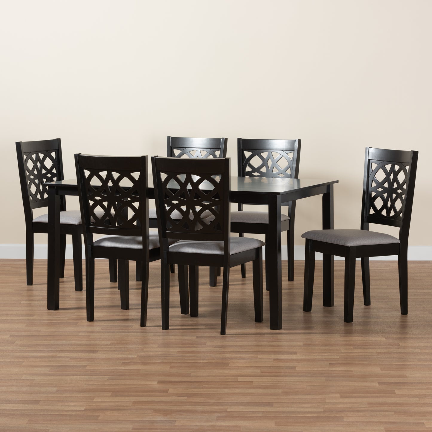 Baxton Studio Abigail Modern Grey Fabric and Dark Brown Finished Wood 7-Piece Dining Set | Dining Sets | Modishstore - 2