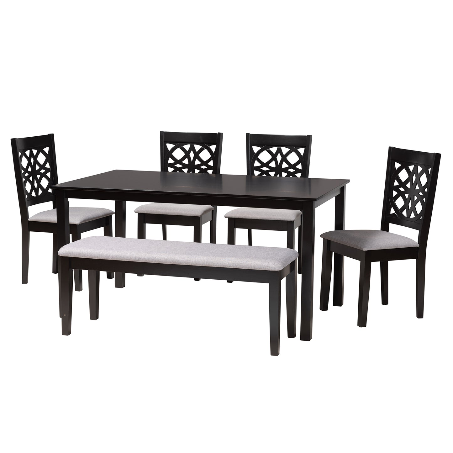 Baxton Studio Abigail Modern Grey Fabric and Dark Brown Finished Wood 6-Piece Dining Set | Dining Sets | Modishstore - 5