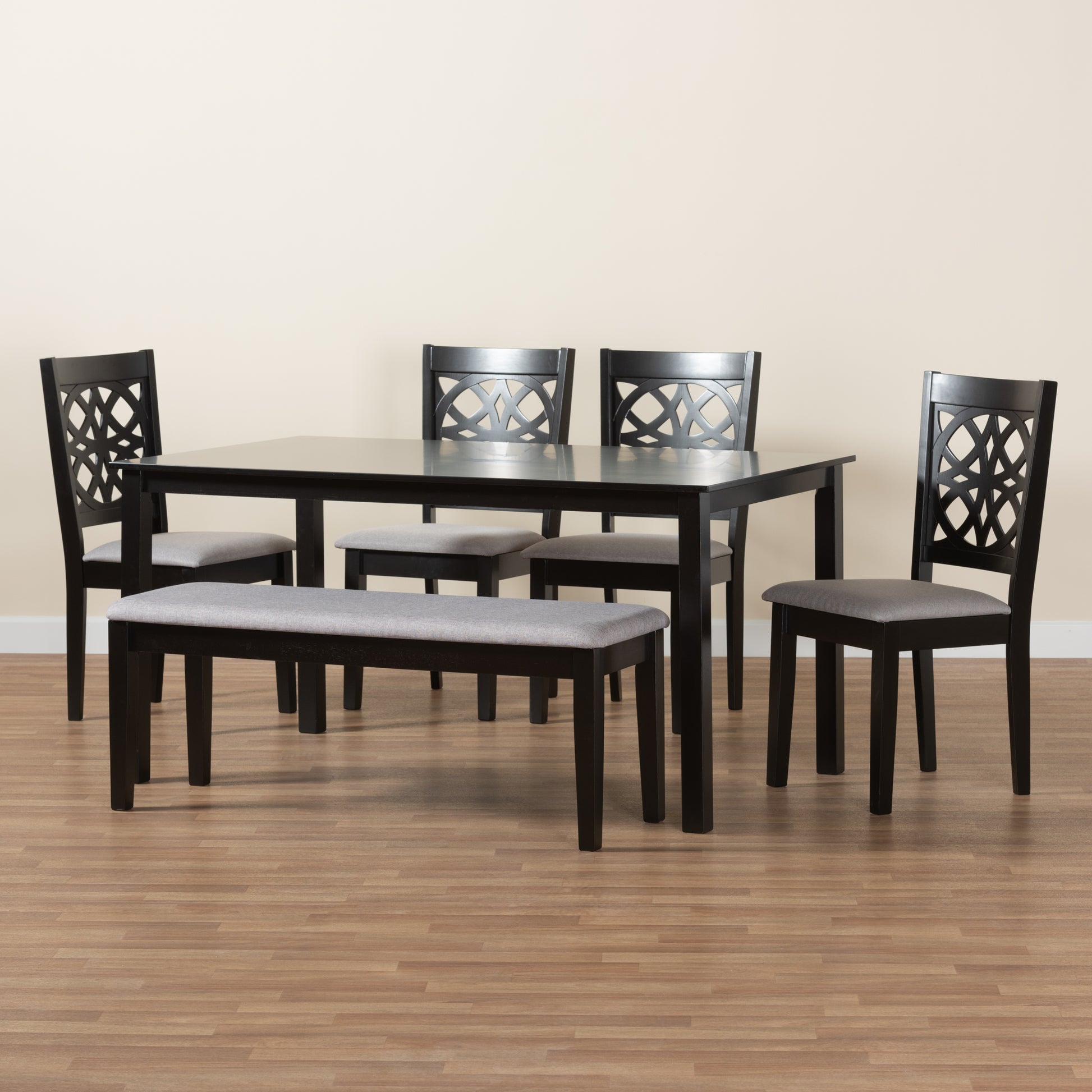 Baxton Studio Abigail Modern Grey Fabric and Dark Brown Finished Wood 6-Piece Dining Set | Dining Sets | Modishstore - 3