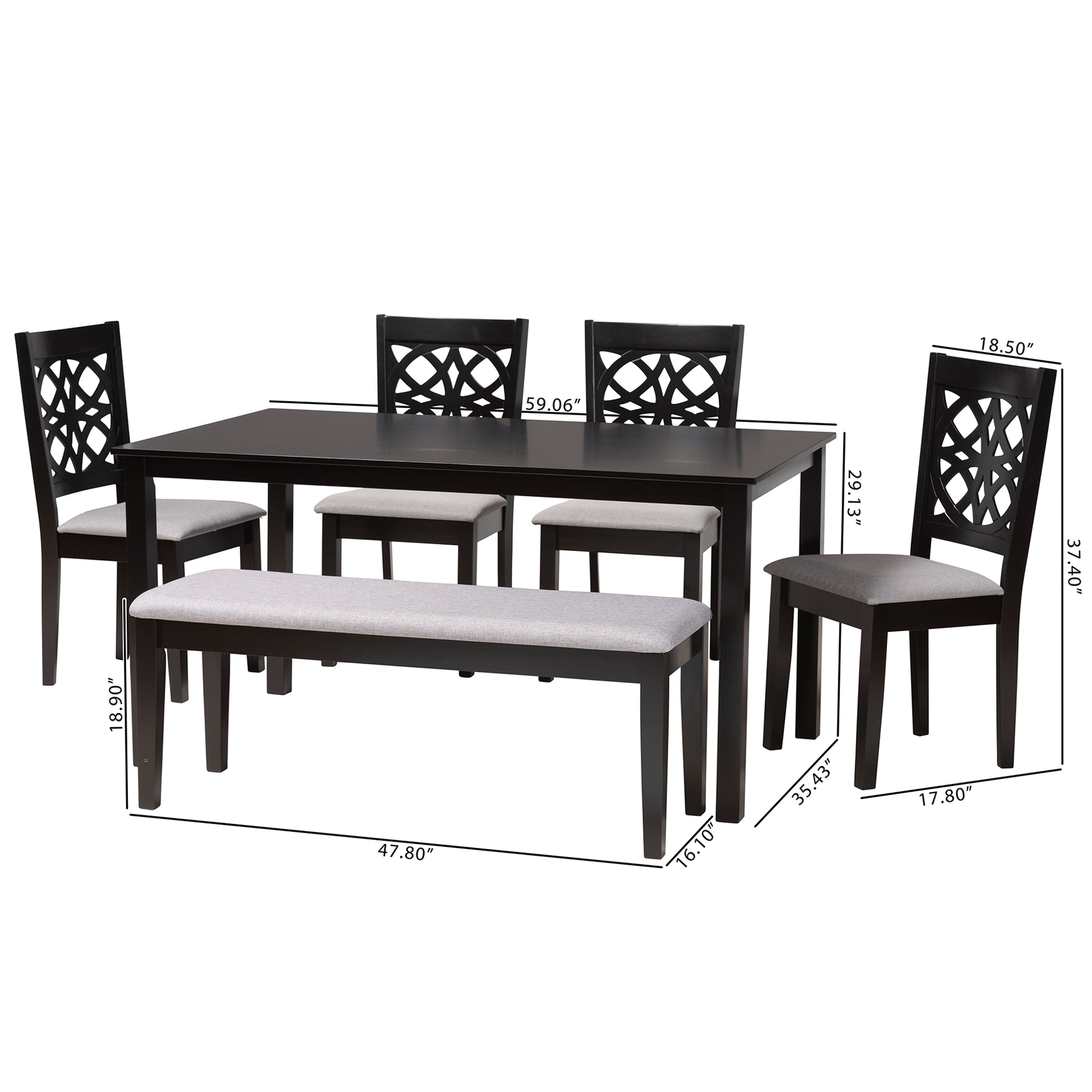 Baxton Studio Abigail Modern Grey Fabric and Dark Brown Finished Wood 6-Piece Dining Set | Dining Sets | Modishstore - 4