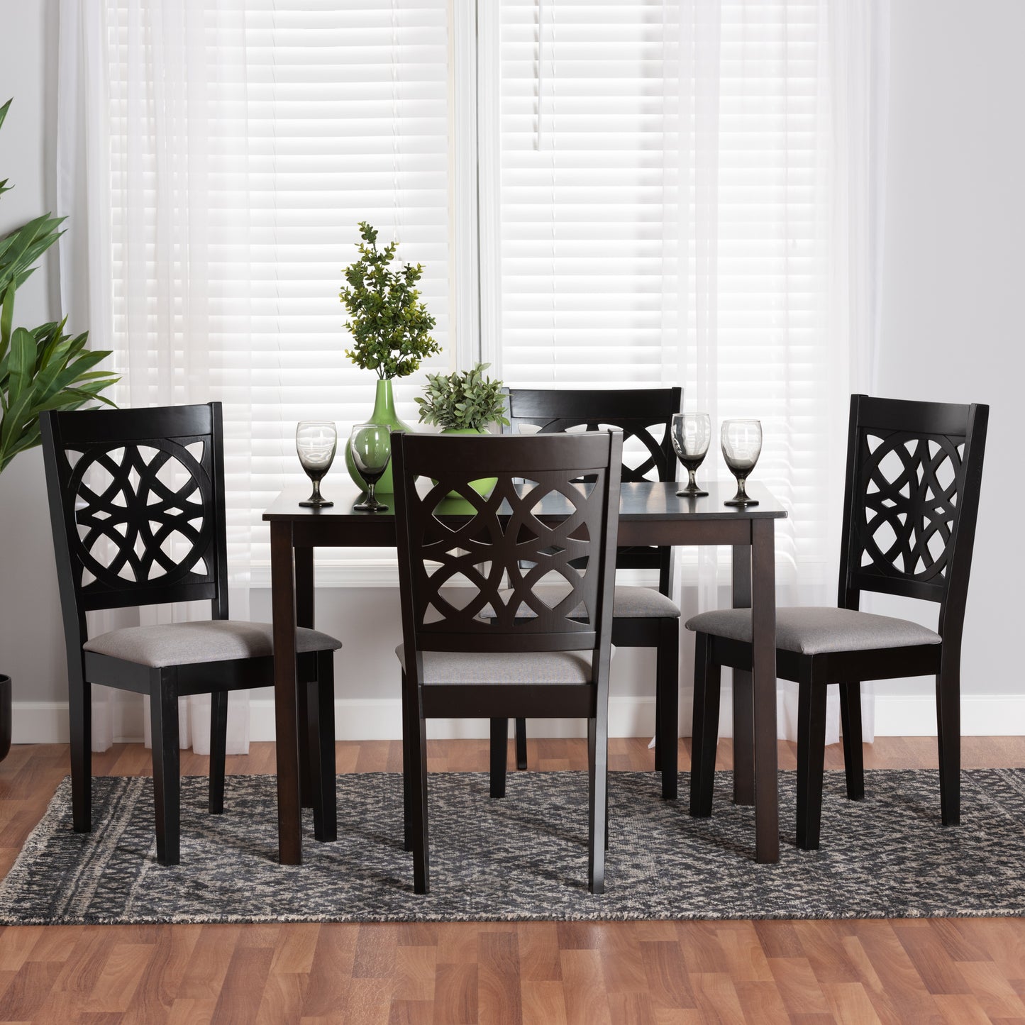 Baxton Studio Abigail Modern Grey Fabric and Dark Brown Finished Wood 5-Piece Dining Set | Dining Sets | Modishstore