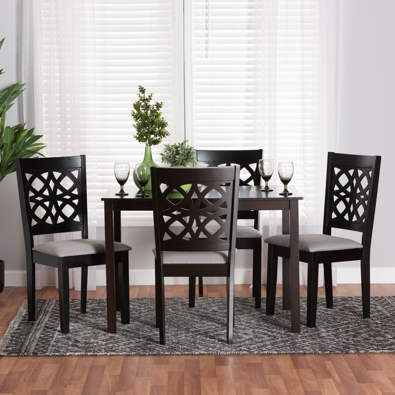 Baxton Studio Abigail Modern Grey Fabric and Dark Brown Finished Wood 5-Piece Dining Set | Dining Sets | Modishstore