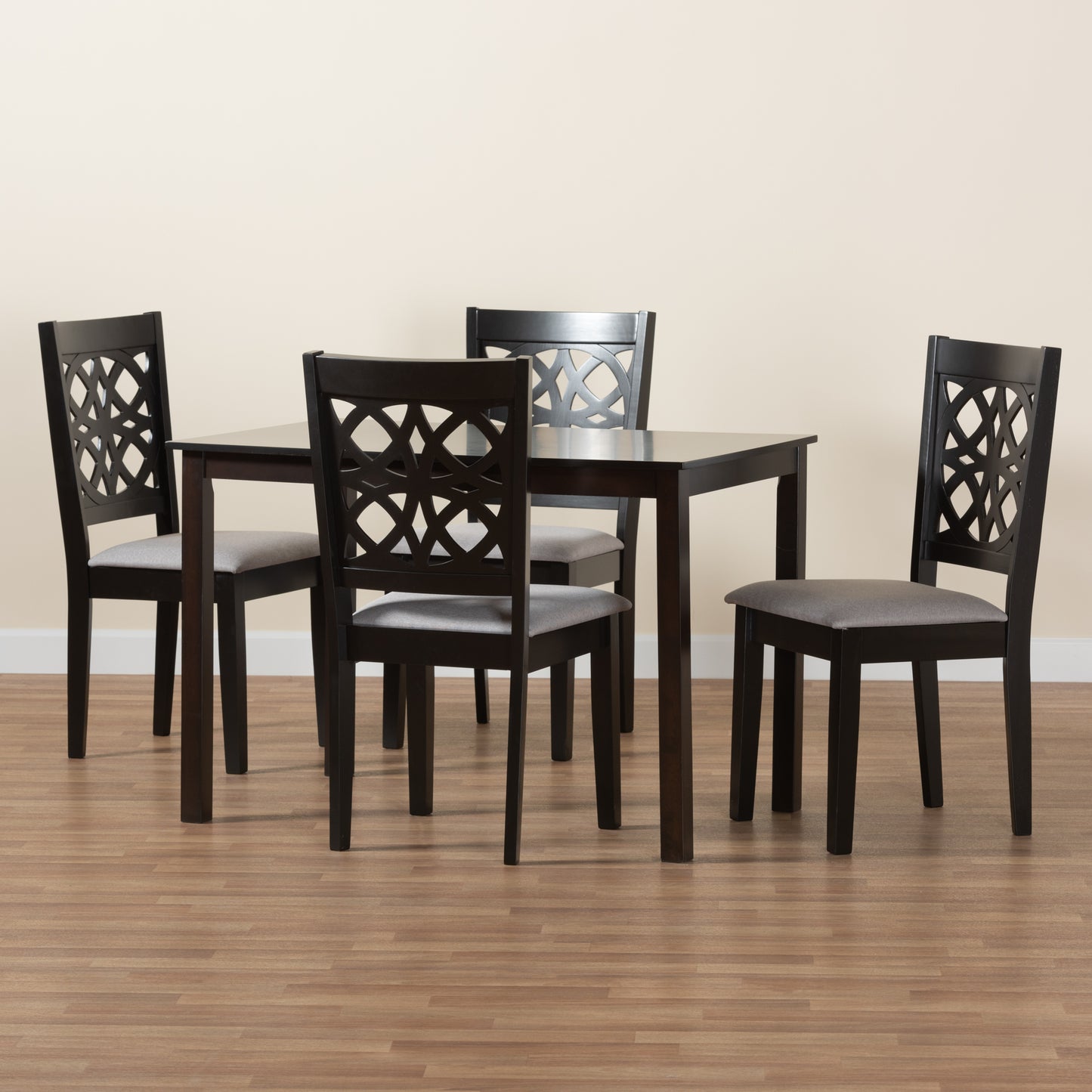 Baxton Studio Abigail Modern Grey Fabric and Dark Brown Finished Wood 5-Piece Dining Set | Dining Sets | Modishstore - 2