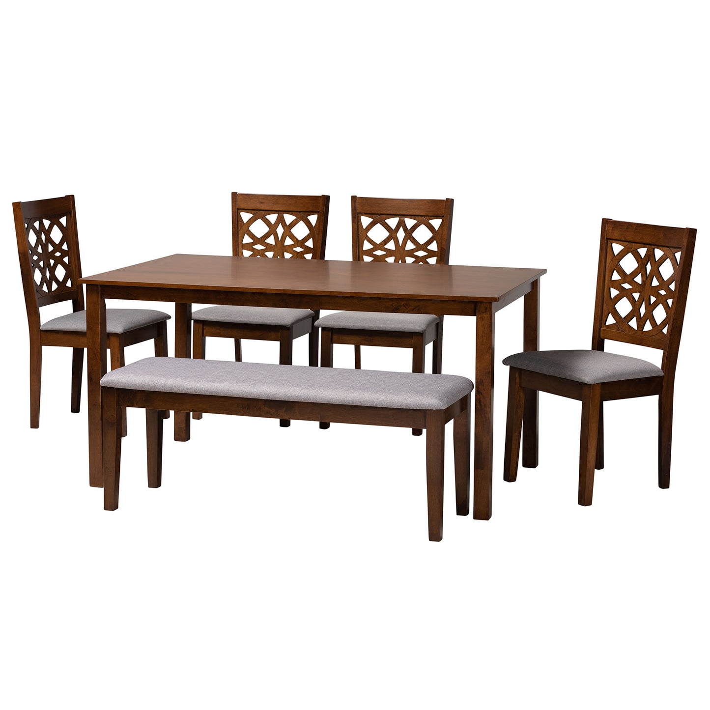 Baxton Studio Abigail Modern Grey Fabric and Walnut Brown Finished Wood 6-Piece Dining Set | Dining Sets | Modishstore - 5