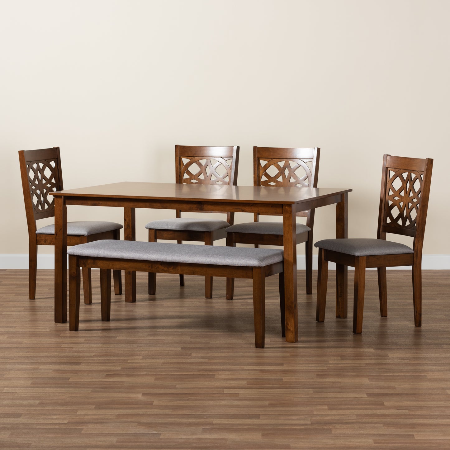 Baxton Studio Abigail Modern Grey Fabric and Walnut Brown Finished Wood 6-Piece Dining Set | Dining Sets | Modishstore - 3