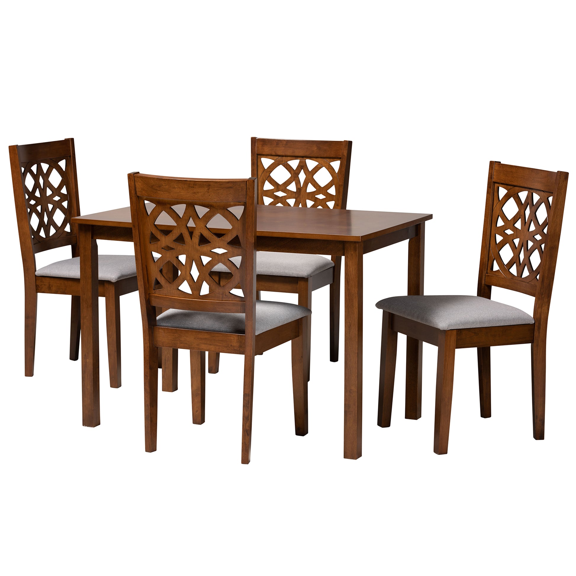 Baxton Studio Abigail Modern Grey Fabric and Walnut Brown Finished Wood 5-Piece Dining Set | Dining Sets | Modishstore - 4