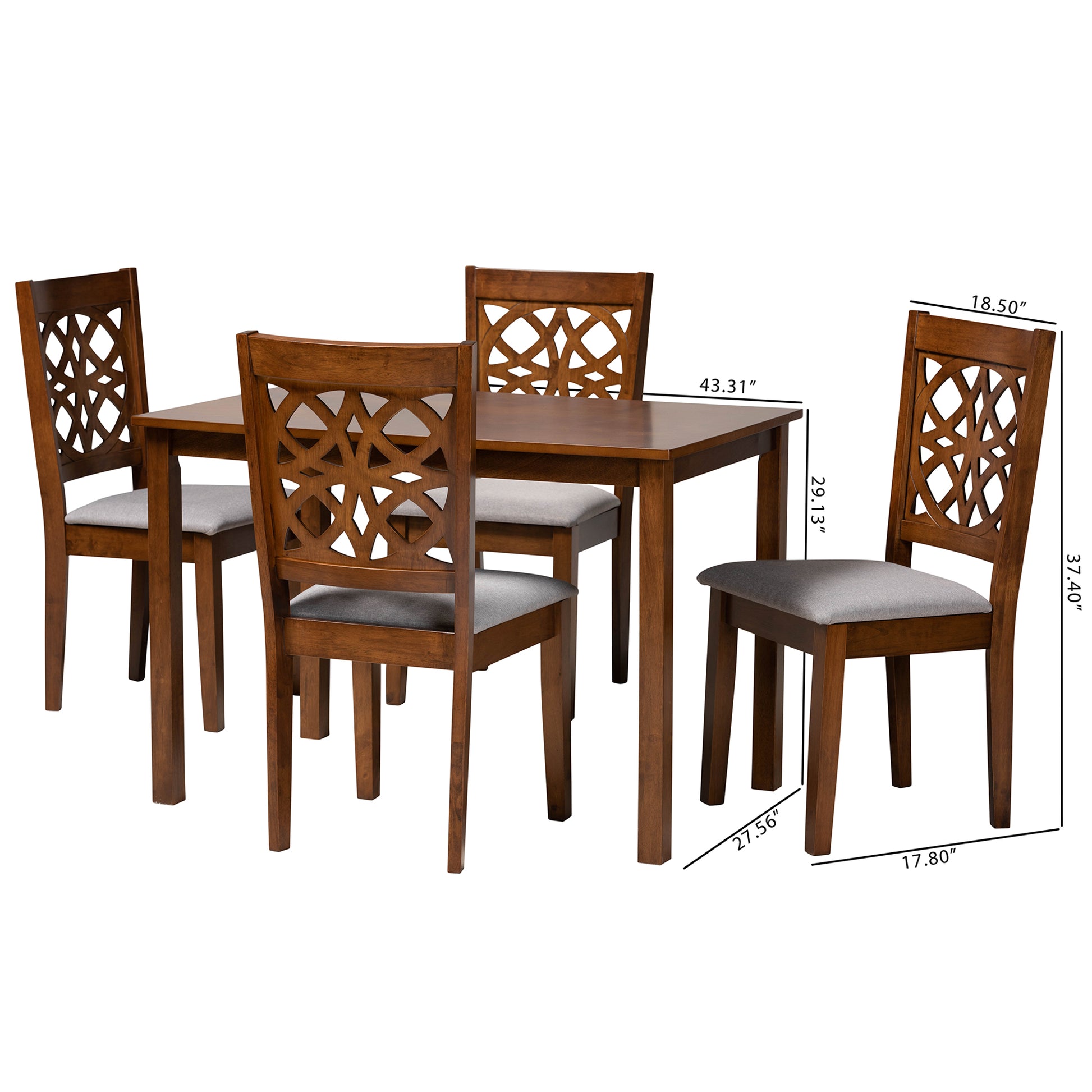 Baxton Studio Abigail Modern Grey Fabric and Walnut Brown Finished Wood 5-Piece Dining Set | Dining Sets | Modishstore - 3